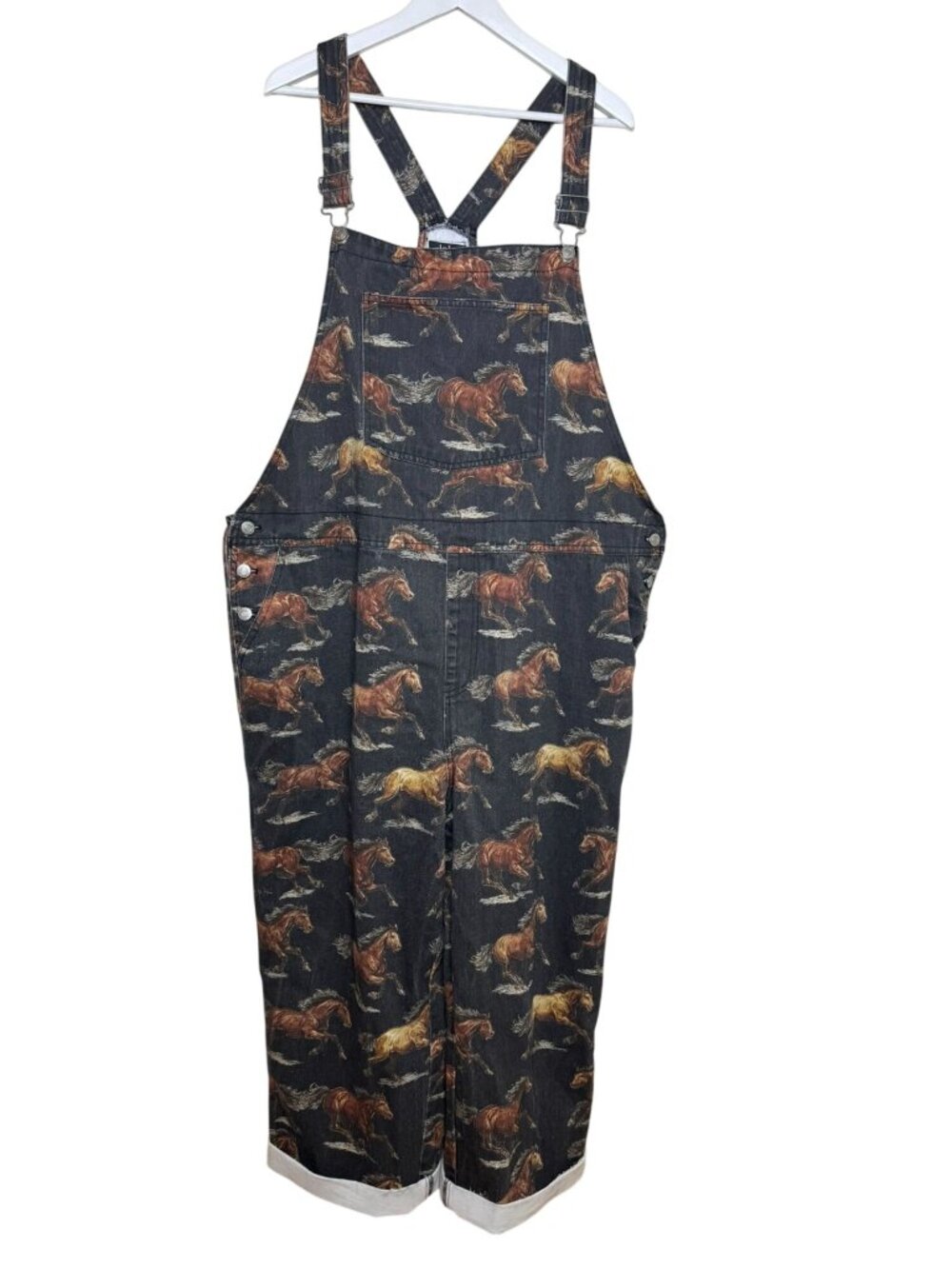 lala Lonely Pony Club Boyfriend Overalls, Black Denim Overalls, Size 2X